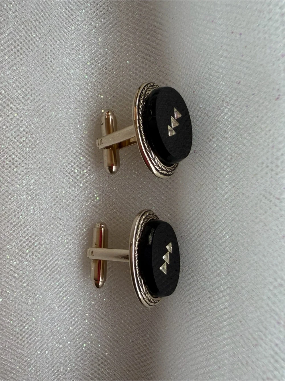 Black Onyx Oval Cufflinks with Triangular Accent